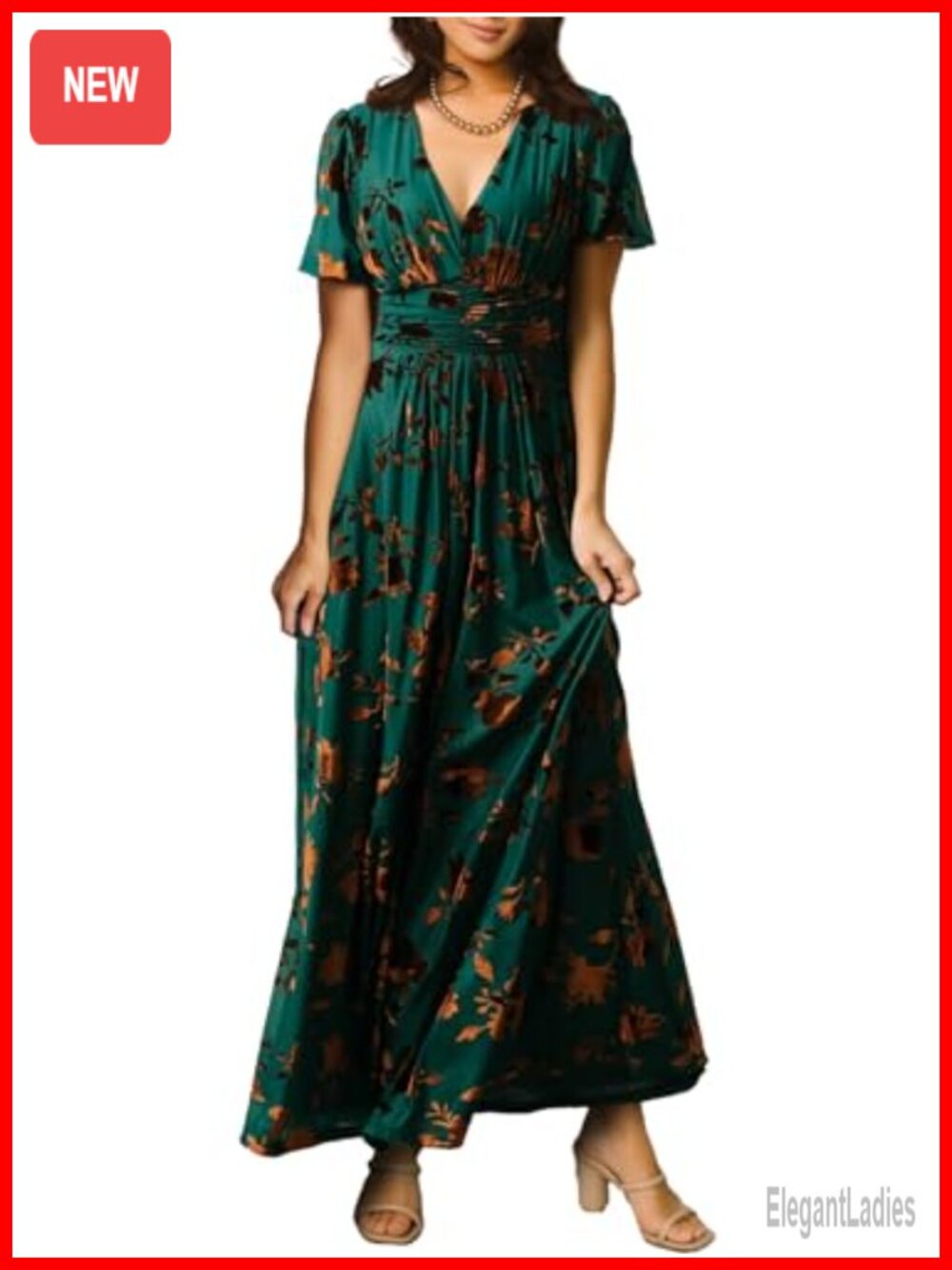 Simplee Velvet Maxi Dress V-Neck Short Sleeve Empire Waist Formal